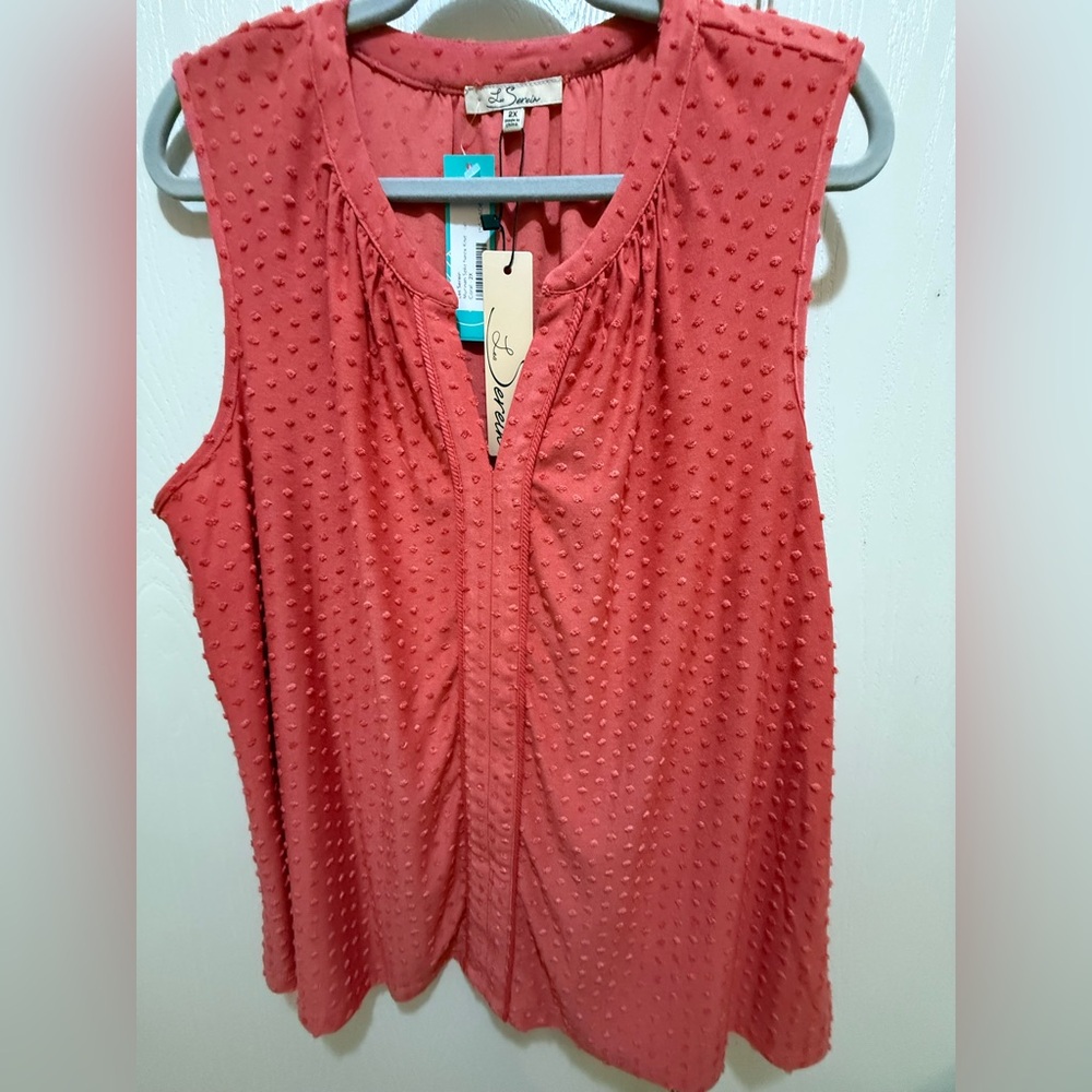 Sleeveless Textured Swiss Dot Blouse - Coral